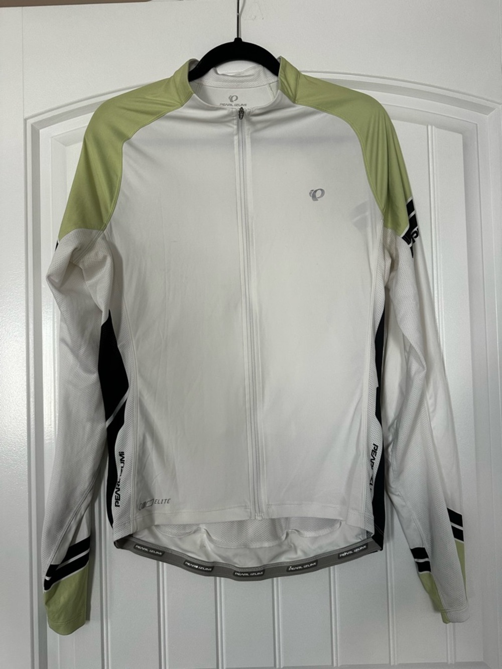 Pearl Izumi White and Light Green Full-Zip Cycling Jersey